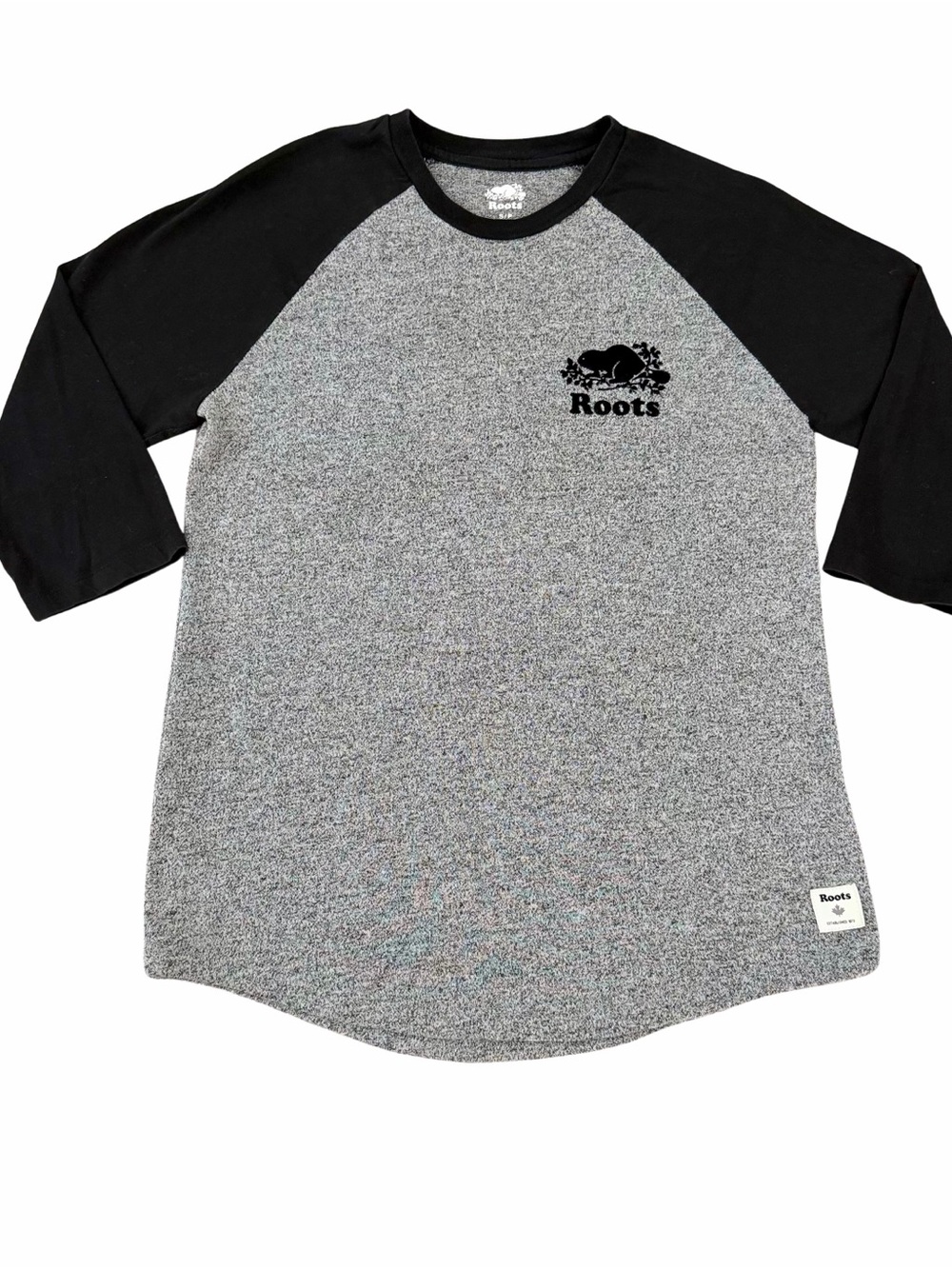 Roots Womens Black & Grey Raglan Baseball Tee